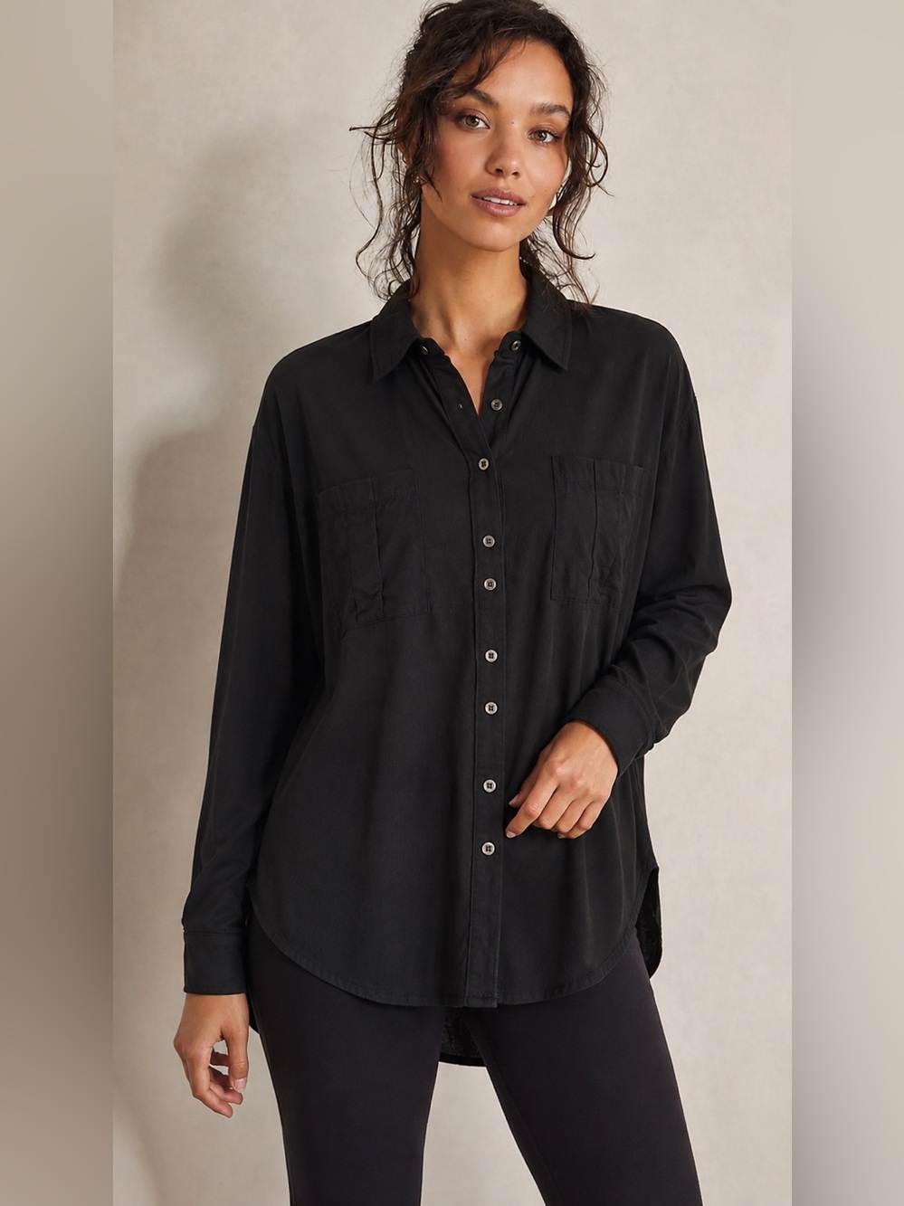 FP Movement Free People Oversized Utility Button Down Tunic Shirt Black M